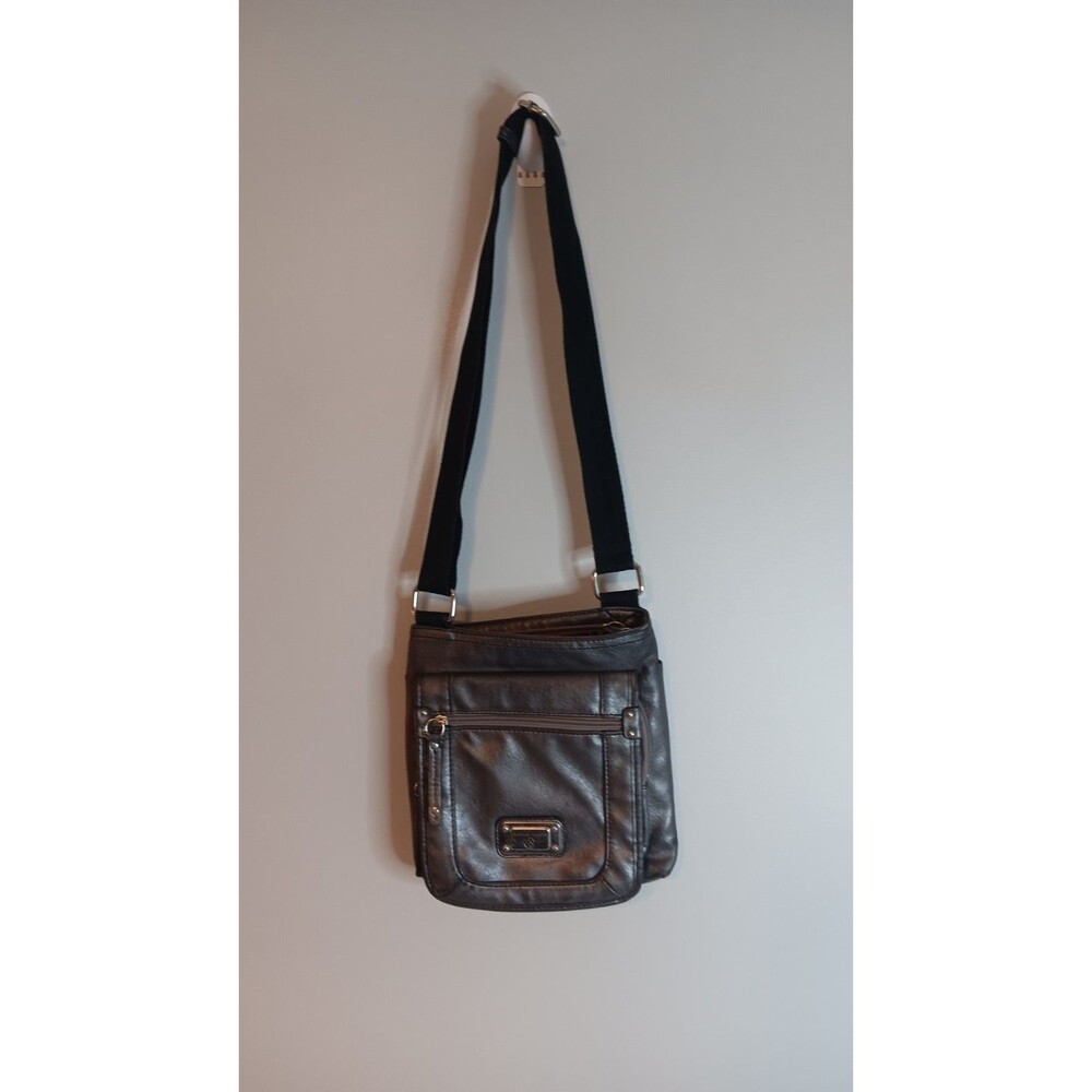 Franco Sarto Metallic Silver Leather Small Organizer Crossbody Purse